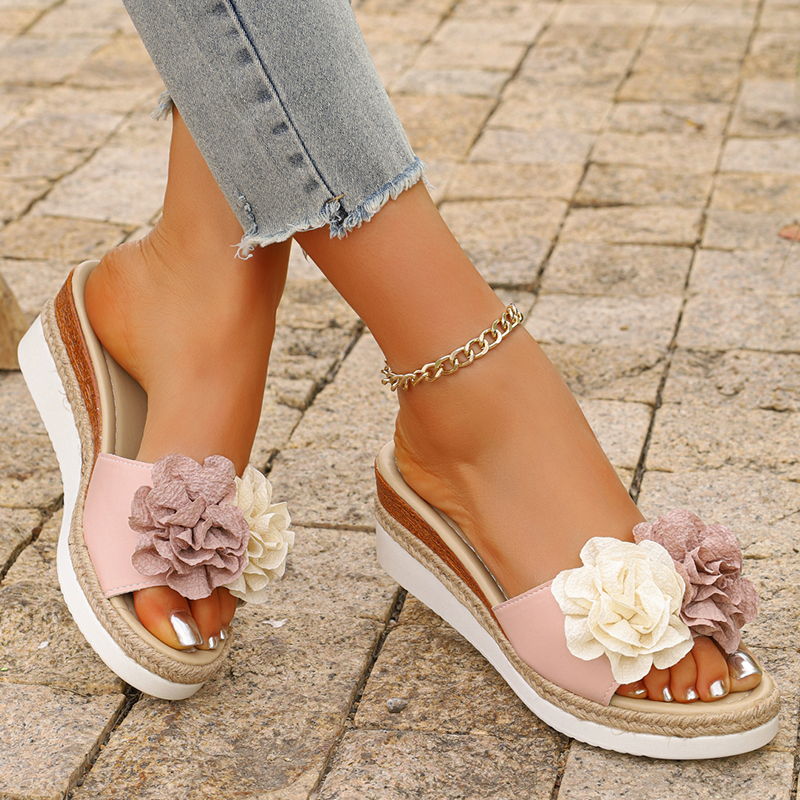 Women's Pink Flower Decor Plat - Wedge Espadrille Women recensione e prezzo