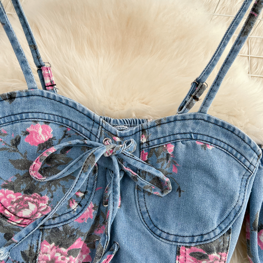 Fashion Floral Print Denim Ski - Romper Floral Print recensione e prezzo