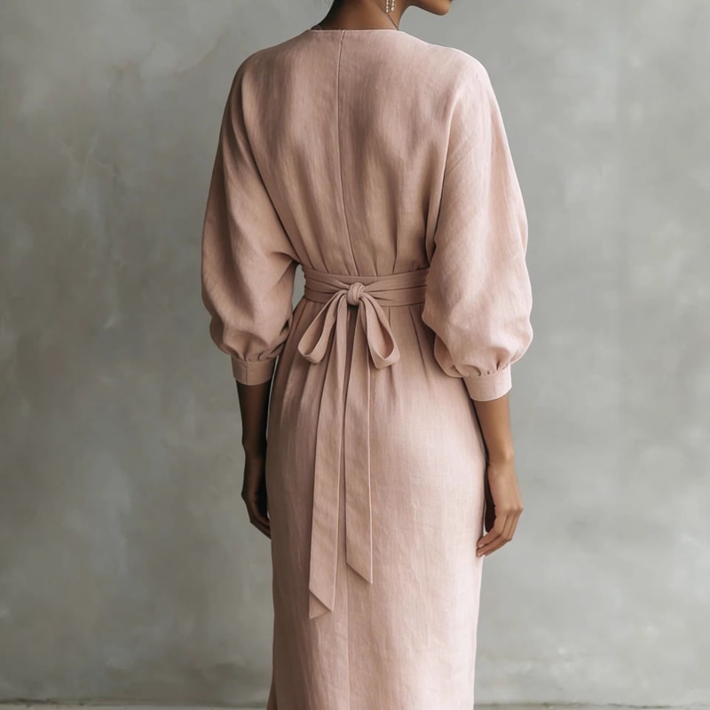 Women's Pink Linen Wrap Maxi D - Linen Dress Wrap recensione e prezzo