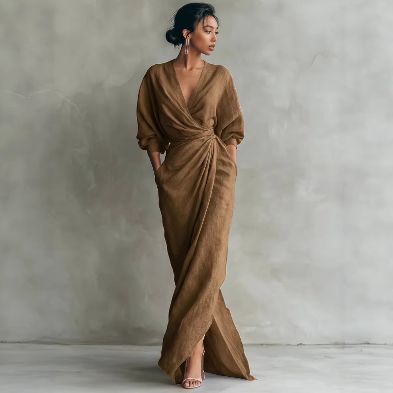Women's Pink Linen Wrap Maxi D - Linen Dress Wrap recensione e prezzo