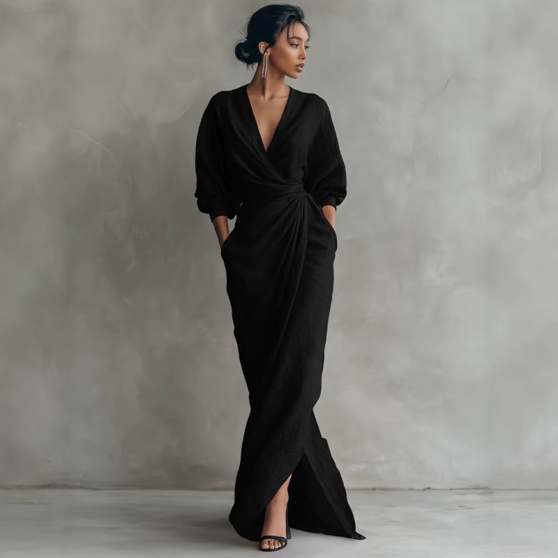 Women's Pink Linen Wrap Maxi D - Linen Dress Wrap recensione e prezzo