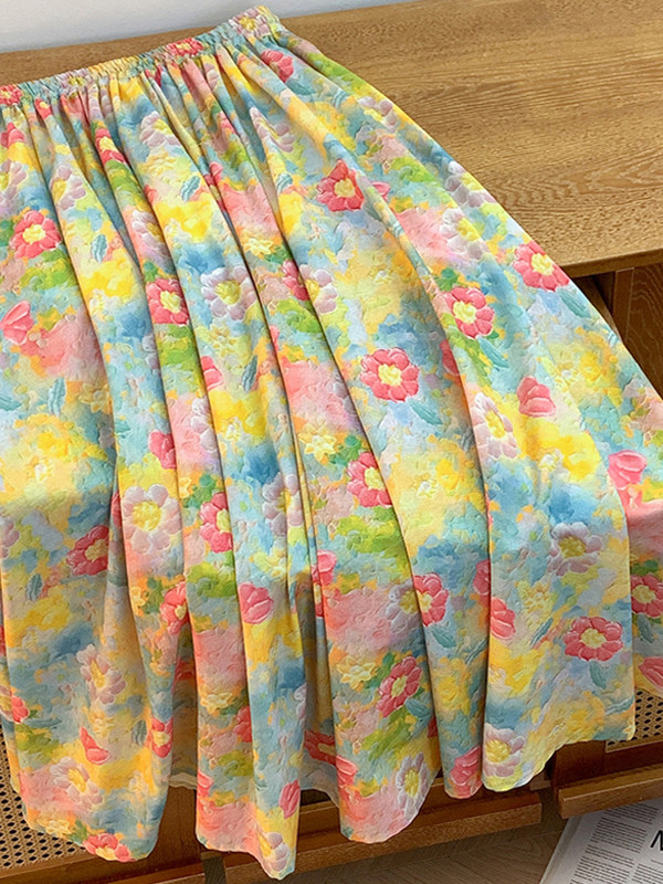 Retro Artistic Large Size A-Li - Midi Skirt Floral recensione e prezzo