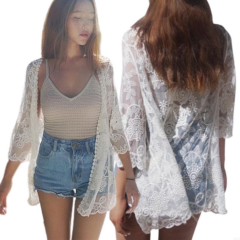 Women Lace Open Front Kimono C - Kimono Sheer Floral recensione e prezzo