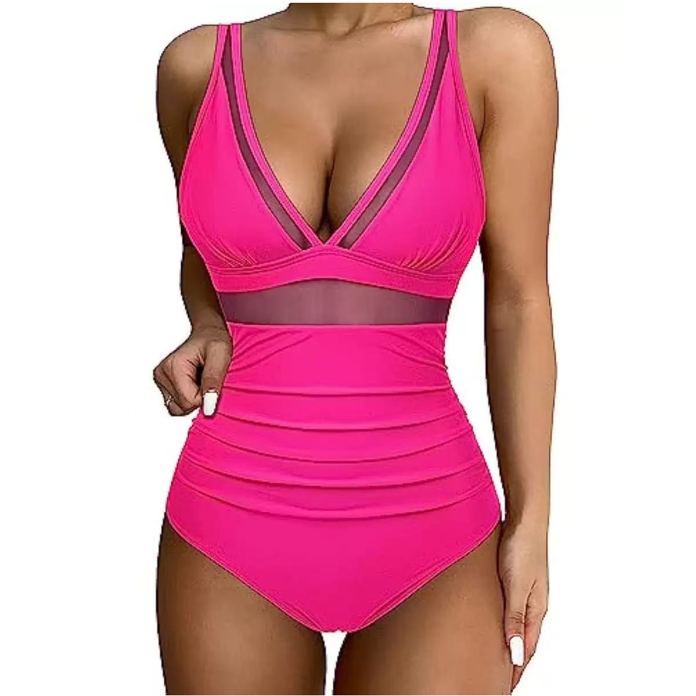 Women Deep V Mesh Cutout One P - Swimsuit Bikini Ruched recensione e prezzo