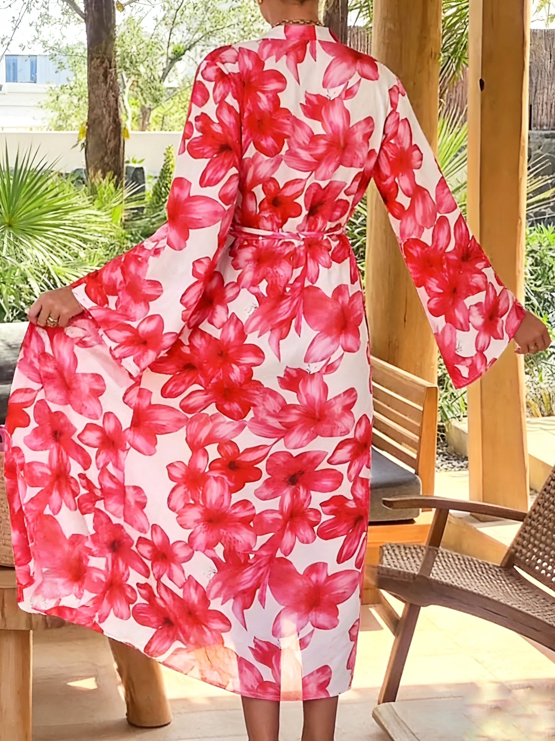 Women's Red Floral Kimono Robe - Kimono Sheer Floral recensione e prezzo