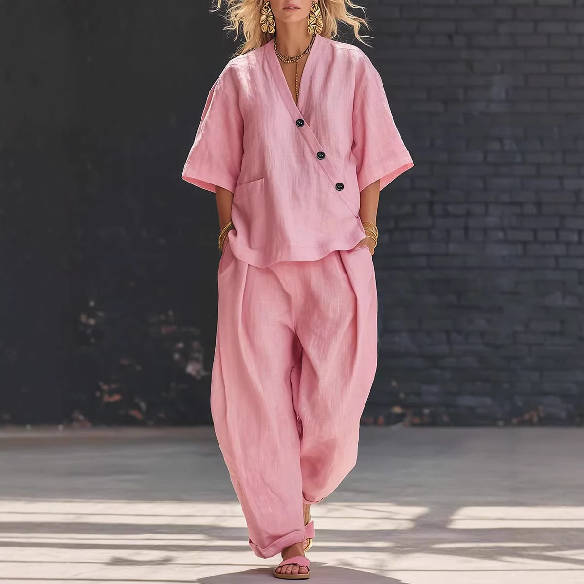 Women’s Two Piece Set Loose V  - Linen Pant Wide recensione e prezzo
