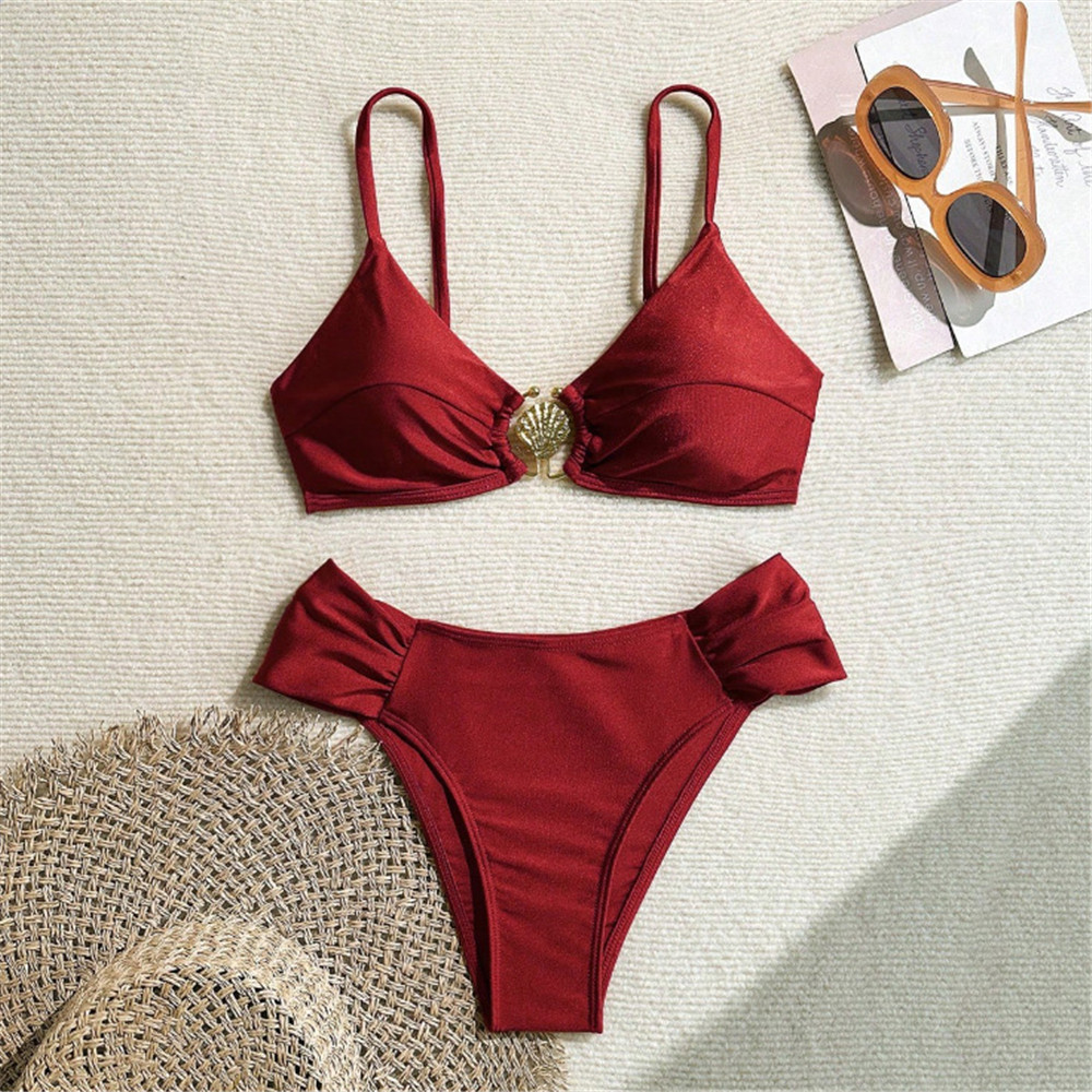 Metal Shell Ring Swimwear Sexy - Swimsuit Bikini Ruched recensione e prezzo