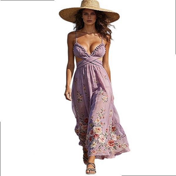 Women's Chiffon Floral Print L - Maxi Dress Halter recensione e prezzo